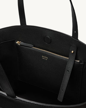 Large Tondo Tote in Black Grained Leather